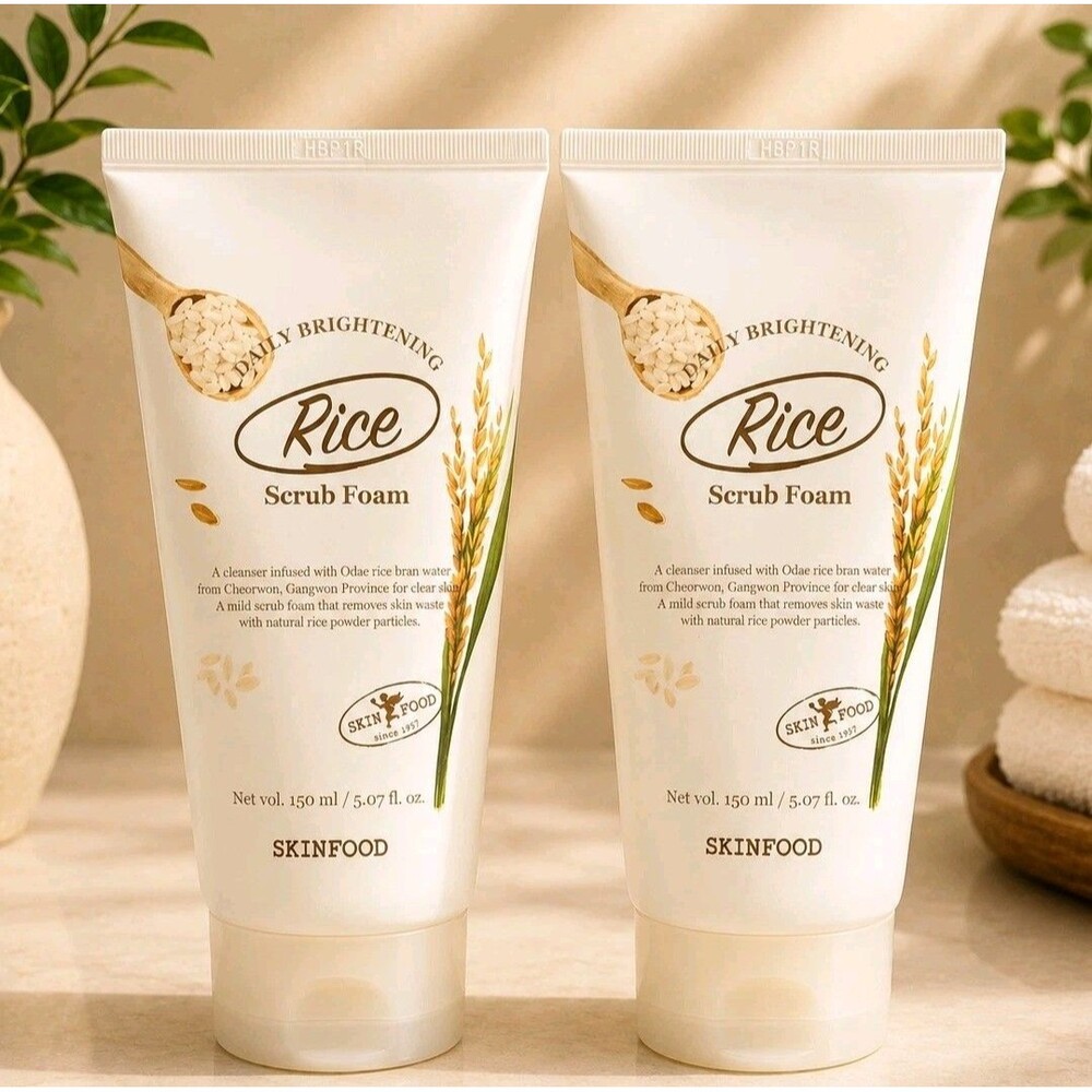 2 Pack SKINFOOD Daily Brightening Rice Scrub Foam Facial Cleanser Face Wash 5 Oz
